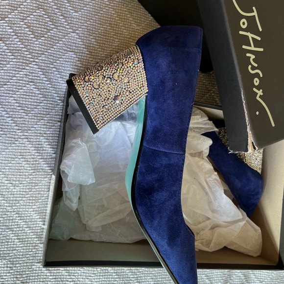 Betsy Johnson Blue Suede Rhinestone Heels - Picture 6 of 8